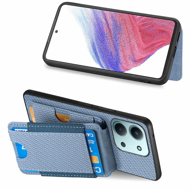 Protective Cover For Xiaomi Redmi 15C 5G (EU) (173mm) / 15C 4G (EU) (173mm) Fiber Texture Flip Case Card Holder Stand Adjustable Angle - Blue