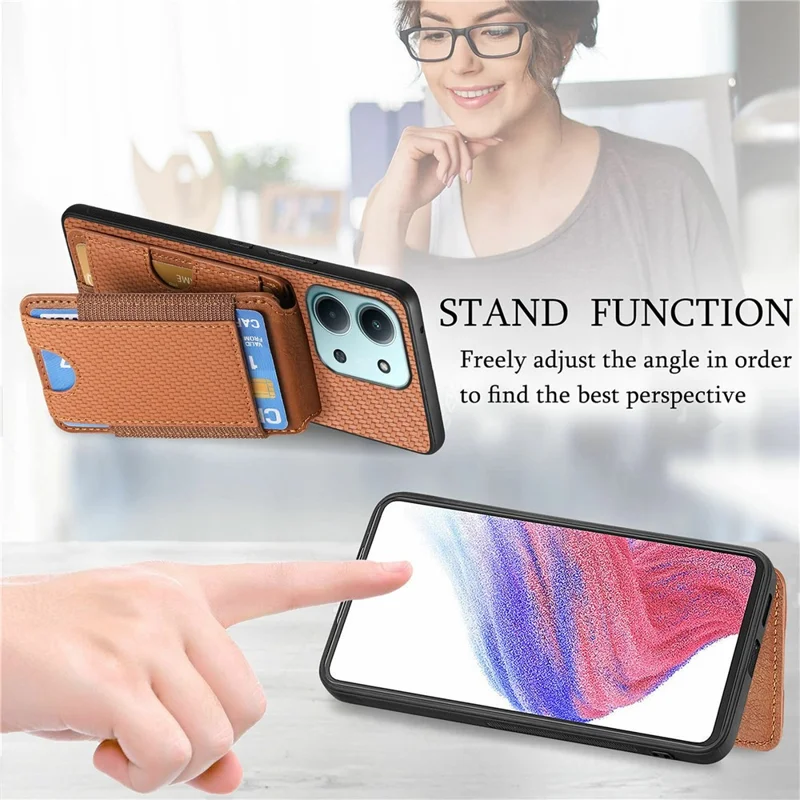Protective Cover For Xiaomi Redmi 15C 5G (EU) (173mm) / 15C 4G (EU) (173mm) Fiber Texture Flip Case Card Holder Stand Adjustable Angle - Blue