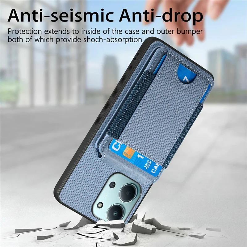 Protective Cover For Xiaomi Redmi 15C 5G (EU) (173mm) / 15C 4G (EU) (173mm) Fiber Texture Flip Case Card Holder Stand Adjustable Angle - Blue