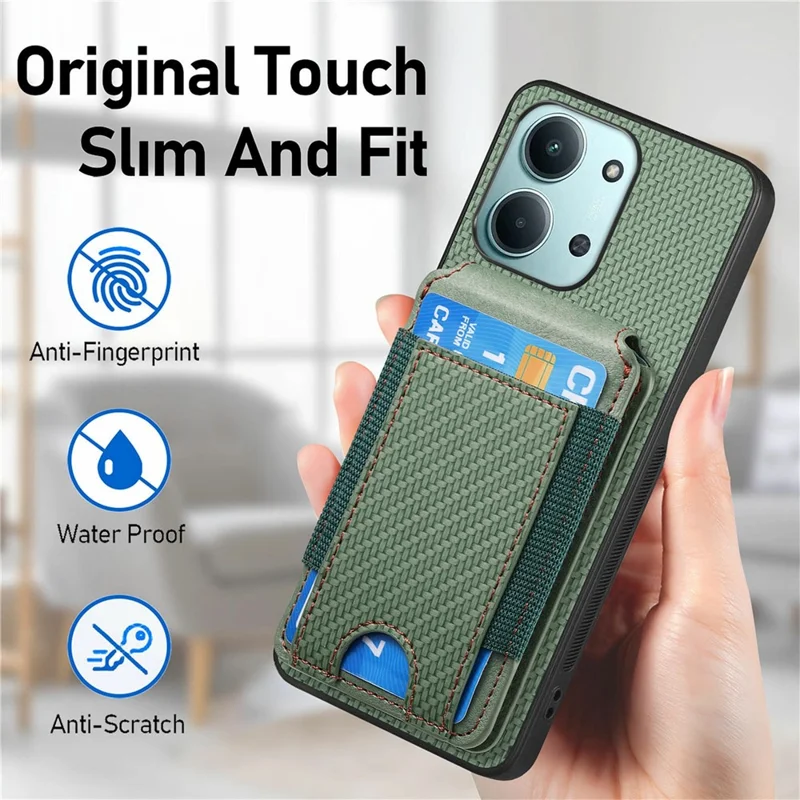 Protective Cover For Xiaomi Redmi 15C 5G (EU) (173mm) / 15C 4G (EU) (173mm) Fiber Texture Flip Case Card Holder Stand Adjustable Angle - Blue