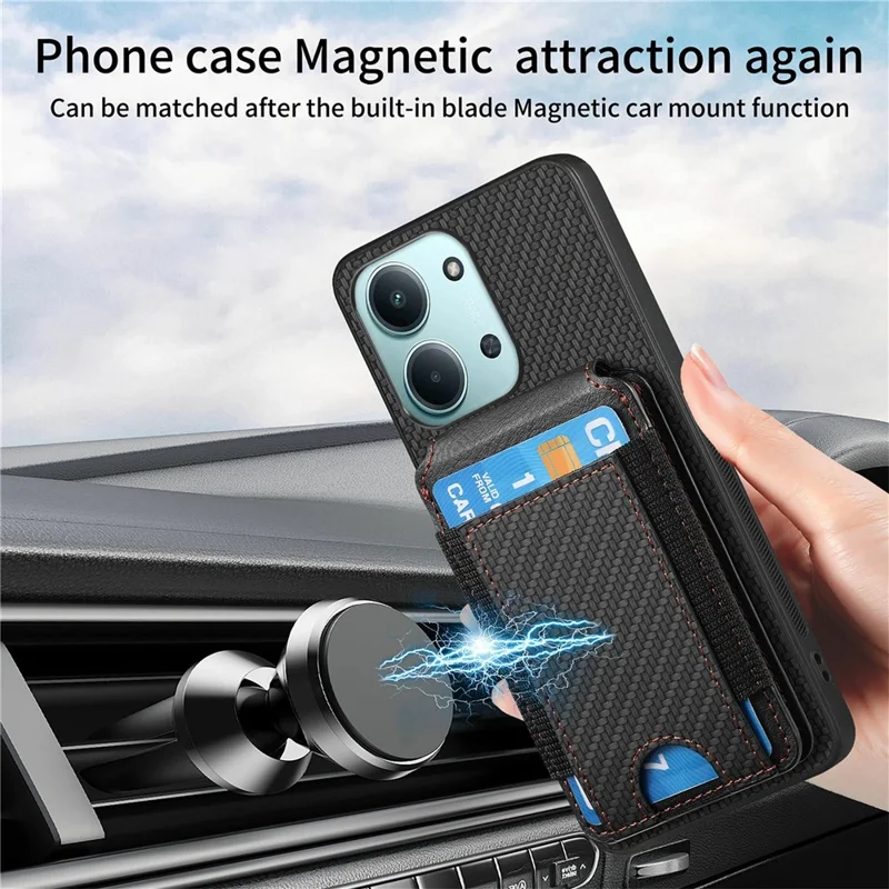 Protective Cover For Xiaomi Redmi 15C 5G (EU) (173mm) / 15C 4G (EU) (173mm) Fiber Texture Flip Case Card Holder Stand Adjustable Angle - Blue