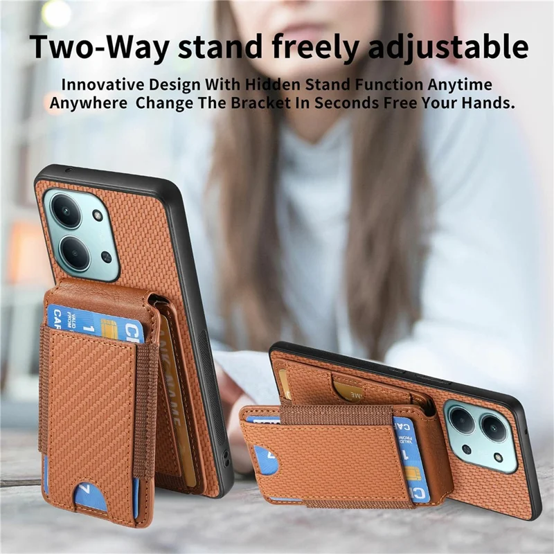 Protective Cover For Xiaomi Redmi 15C 5G (EU) (173mm) / 15C 4G (EU) (173mm) Fiber Texture Flip Case Card Holder Stand Adjustable Angle - Blue