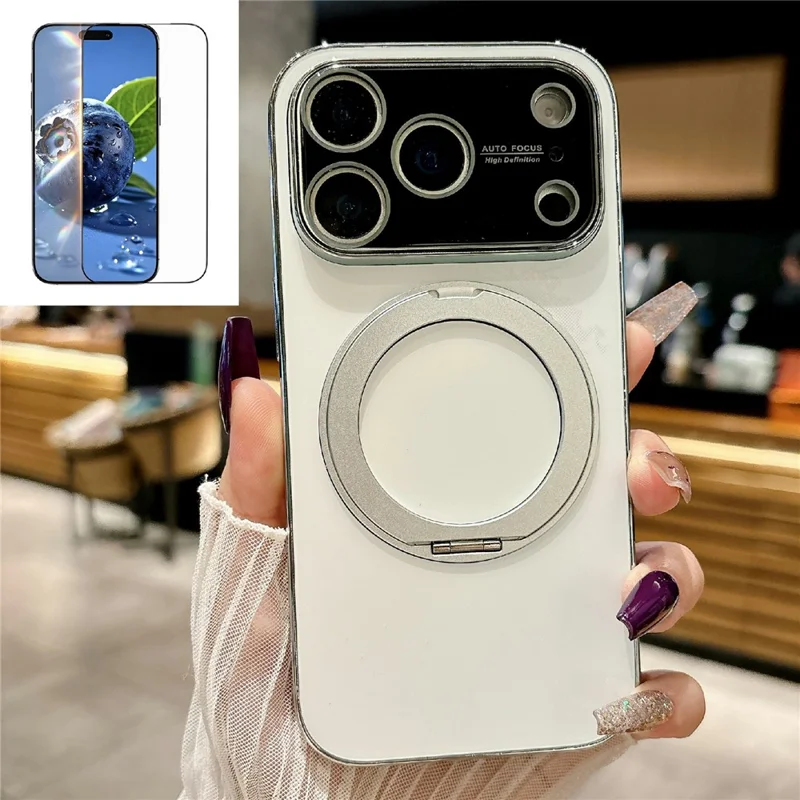 Funda de Soporte Giratorio Compatible con MagSafe para iPhone 17 Pro, Cubierta de Teléfono TPU con Protector de Pantalla - Blanco