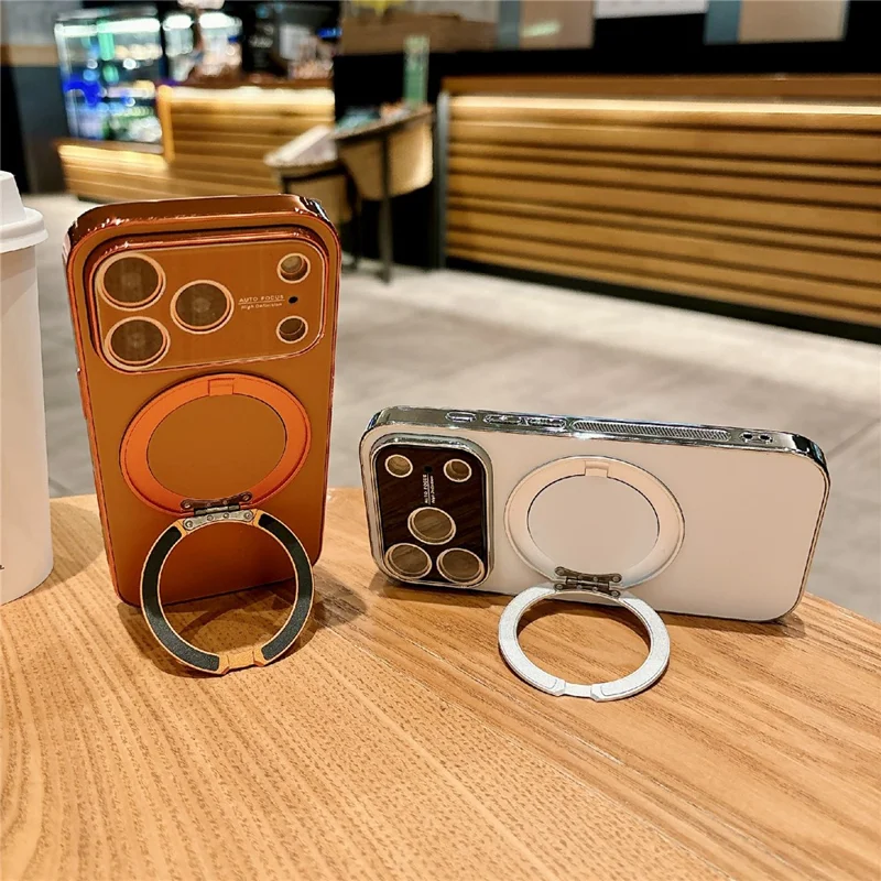 Funda de Soporte Giratorio Compatible con MagSafe para iPhone 17 Pro, Cubierta de Teléfono TPU con Protector de Pantalla - Blanco