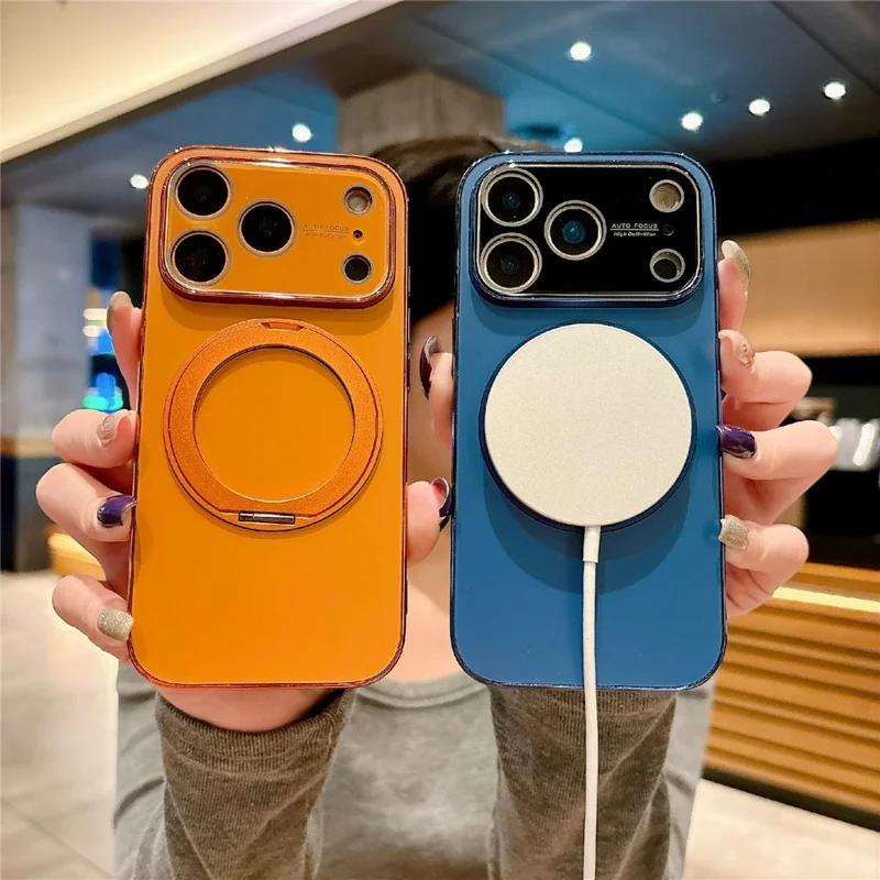 Funda de Soporte Giratorio Compatible con MagSafe para iPhone 17 Pro, Cubierta de Teléfono TPU con Protector de Pantalla - Blanco