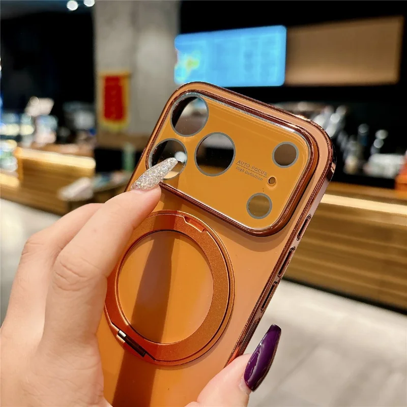 Funda de Soporte Giratorio Compatible con MagSafe para iPhone 17 Pro, Cubierta de Teléfono TPU con Protector de Pantalla - Blanco