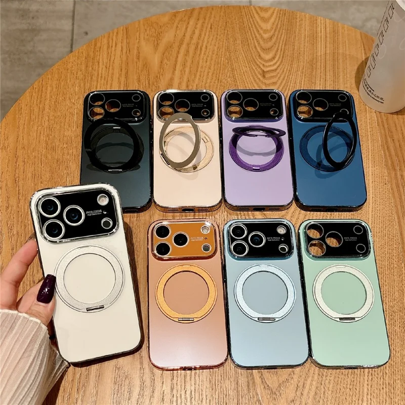 Funda de Soporte Giratorio Compatible con MagSafe para iPhone 17 Pro, Cubierta de Teléfono TPU con Protector de Pantalla - Blanco