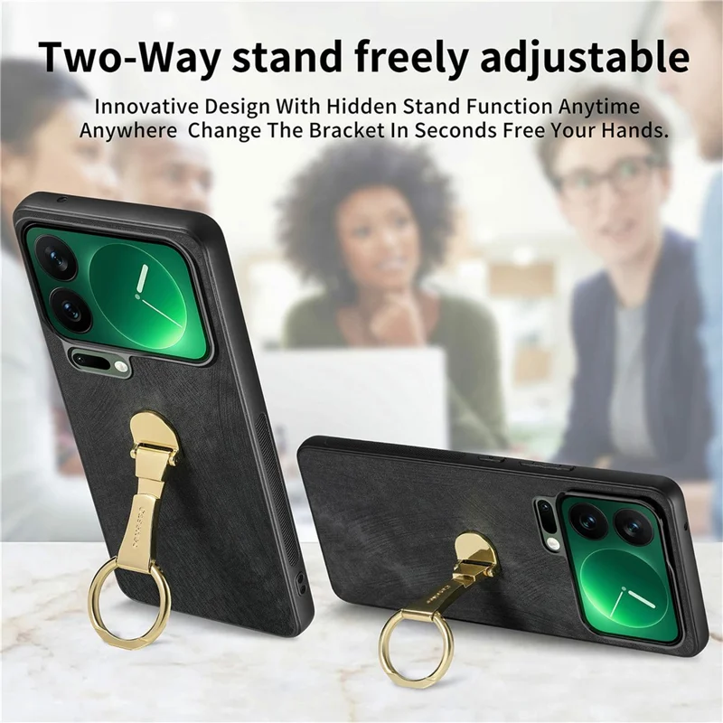 CASENEO D22 For Xiaomi 17 Pro Max Case Folding Kickstand Retro Leather Back Phone Cover - Black