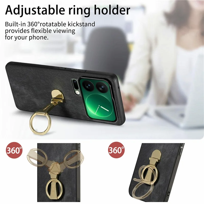 CASENEO D22 For Xiaomi 17 Pro Max Case Folding Kickstand Retro Leather Back Phone Cover - Black