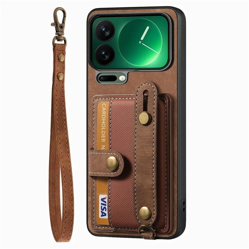 Чехол Xiaomi 17 Pro Retro PU Leather Back Phone Cover с держателем для карт / Ремешок на запястье Kickstand - Коричневый