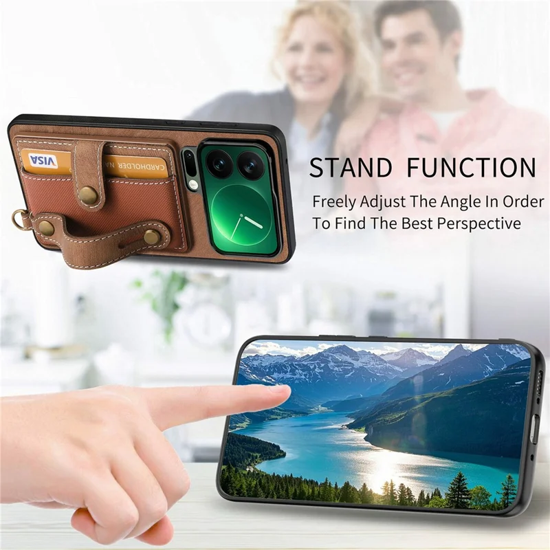 Чехол Xiaomi 17 Pro Retro PU Leather Back Phone Cover с держателем для карт / Ремешок на запястье Kickstand - Коричневый