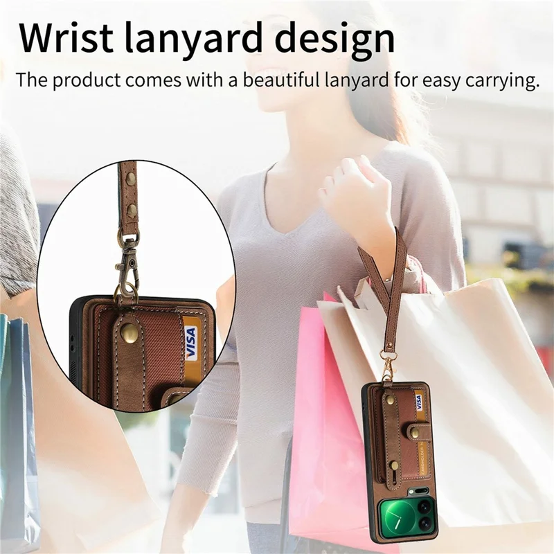 Чехол Xiaomi 17 Pro Retro PU Leather Back Phone Cover с держателем для карт / Ремешок на запястье Kickstand - Коричневый