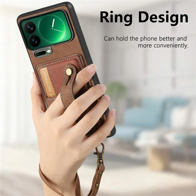 Чехол Xiaomi 17 Pro Retro PU Leather Back Phone Cover с держателем для карт / Ремешок на запястье Kickstand - Коричневый