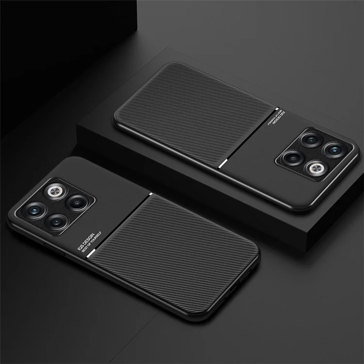 Для OnePlus Ace Pro 5G / 10T 5G Линии тиснением PU кожаный+TPU задняя крышка с встроенным металлическим листом Гибридный чехол - Синий