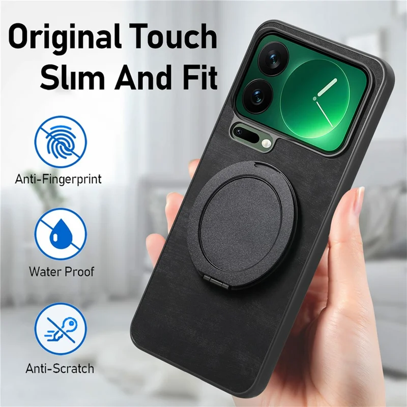 For Xiaomi 17 Pro Phone Case with Rotating Kickstand Stress Relief Retro Leather Back Cover - Pink