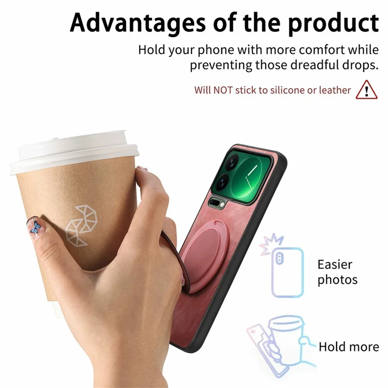 For Xiaomi 17 Pro Phone Case with Rotating Kickstand Stress Relief Retro Leather Back Cover - Pink