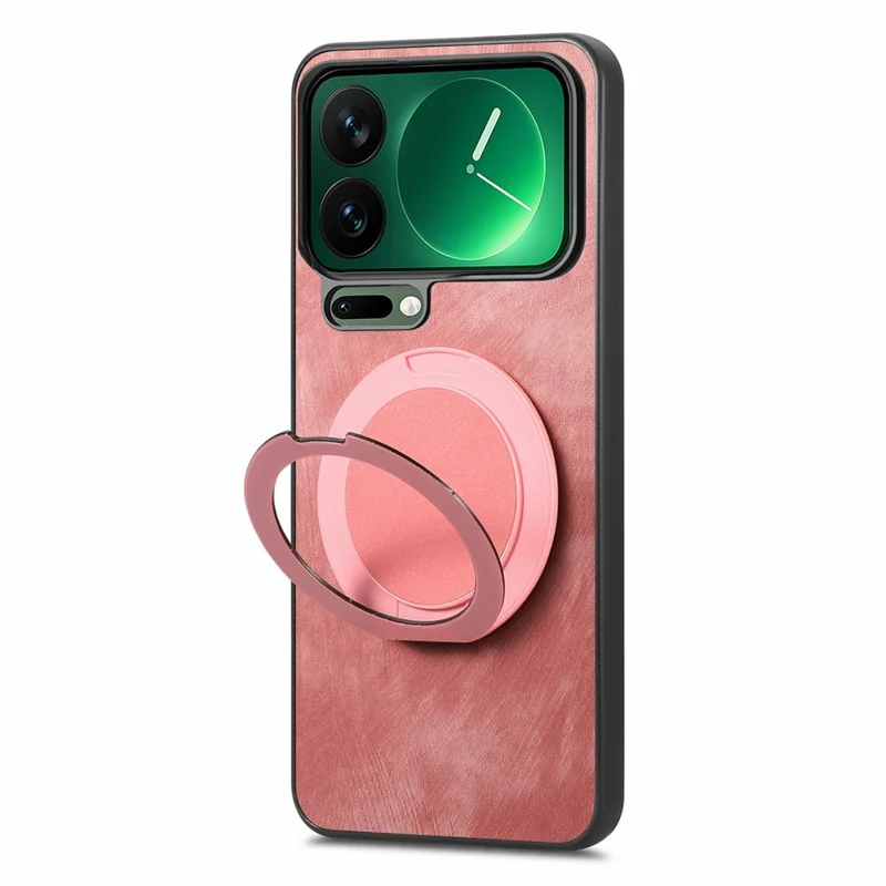For Xiaomi 17 Pro Phone Case with Rotating Kickstand Stress Relief Retro Leather Back Cover - Pink