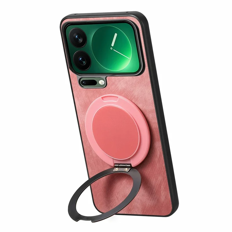 For Xiaomi 17 Pro Phone Case with Rotating Kickstand Stress Relief Retro Leather Back Cover - Pink