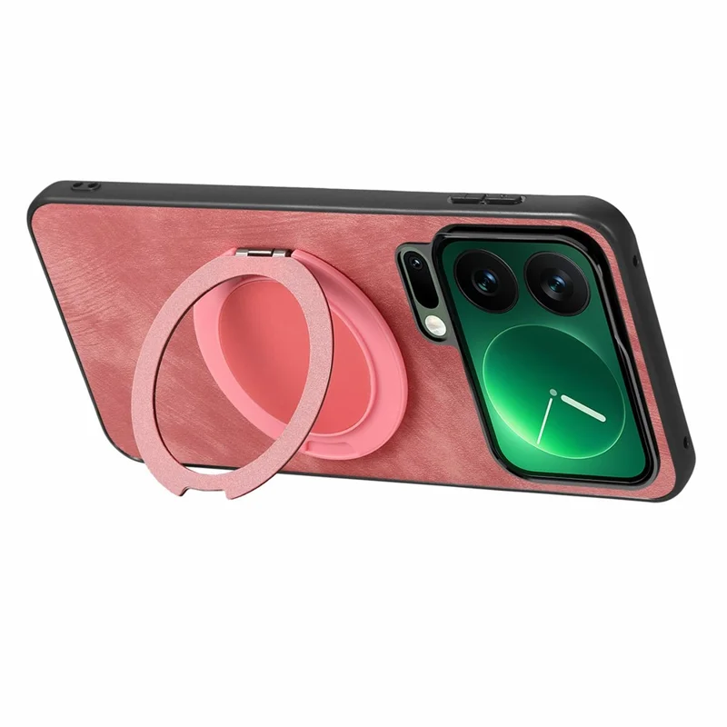 For Xiaomi 17 Pro Phone Case with Rotating Kickstand Stress Relief Retro Leather Back Cover - Pink