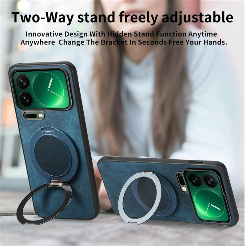 For Xiaomi 17 Pro Phone Case with Rotating Kickstand Stress Relief Retro Leather Back Cover - Pink