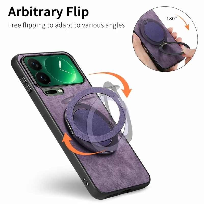 For Xiaomi 17 Pro Phone Case with Rotating Kickstand Stress Relief Retro Leather Back Cover - Pink