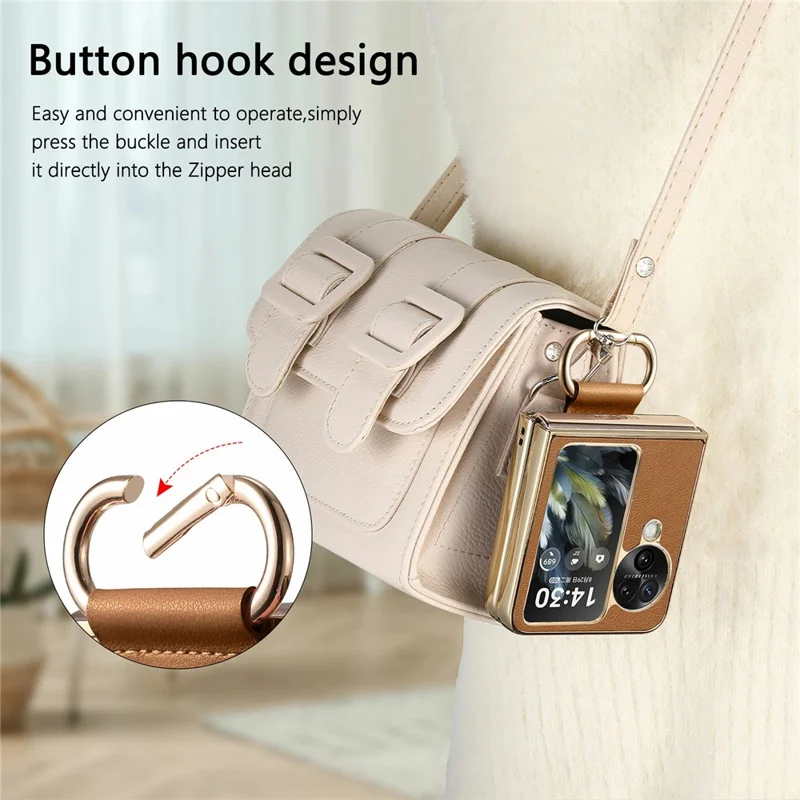 Capa para Oppo Find N3 Flip 5G com Revestimento de Couro Eletrolítico, Capa de Telefone PC com Fivela de Anel de Mola e Suporte - Marrom