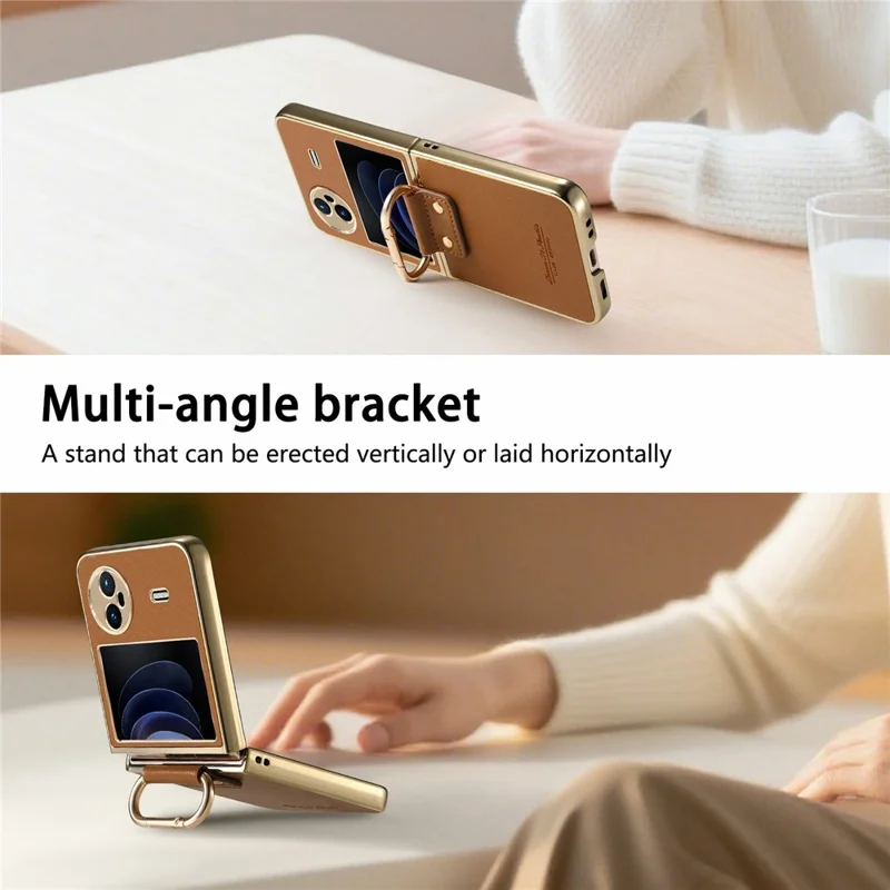 Custodia Vivo X Flip in pelle rivestita in PC con anello a molla e supporto - Marrone