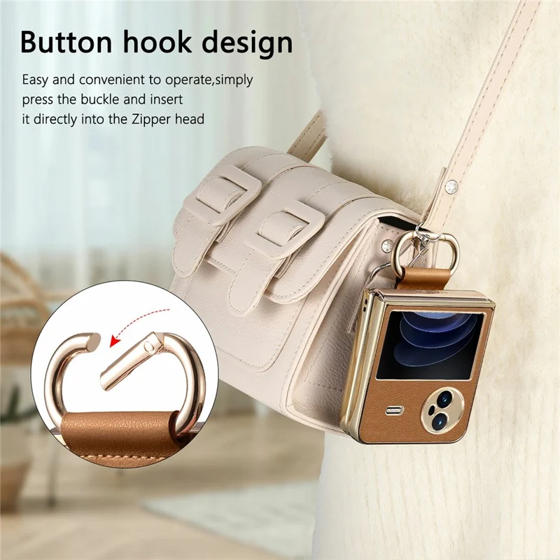 Custodia Vivo X Flip in pelle rivestita in PC con anello a molla e supporto - Marrone