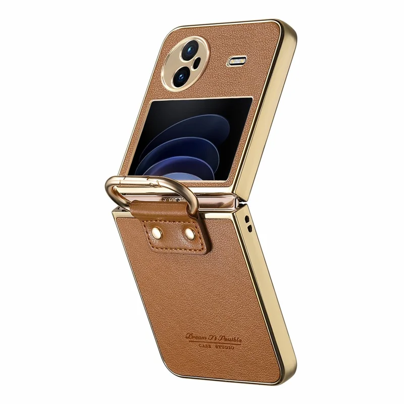 Custodia Vivo X Flip in pelle rivestita in PC con anello a molla e supporto - Marrone