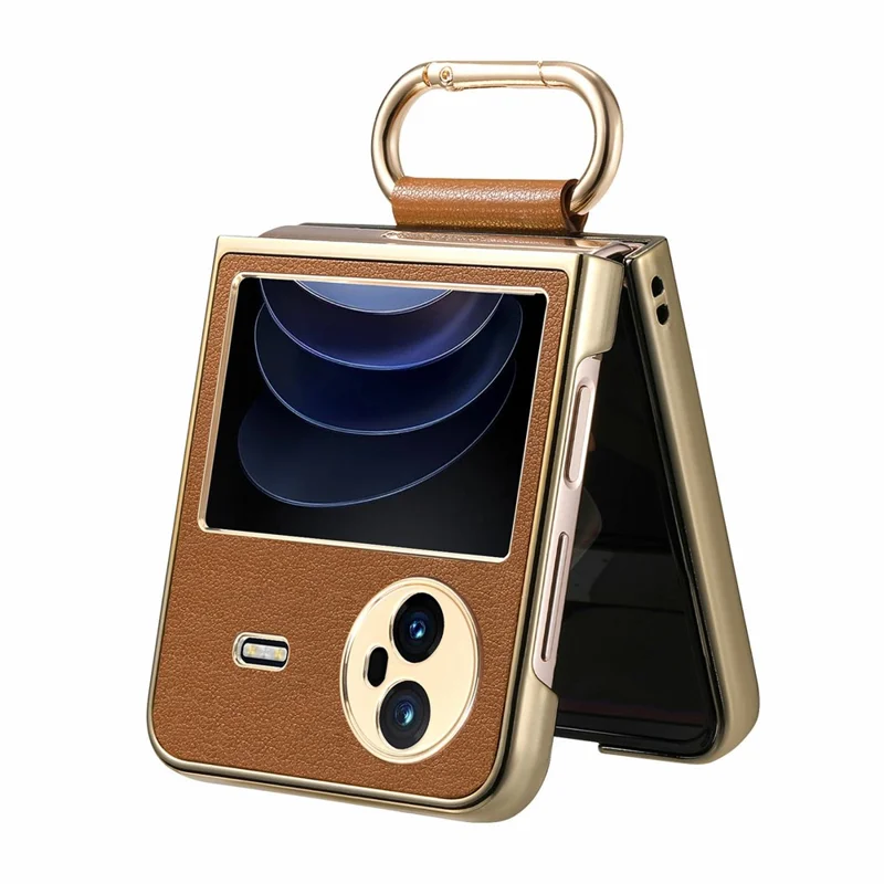 Custodia Vivo X Flip in pelle rivestita in PC con anello a molla e supporto - Marrone