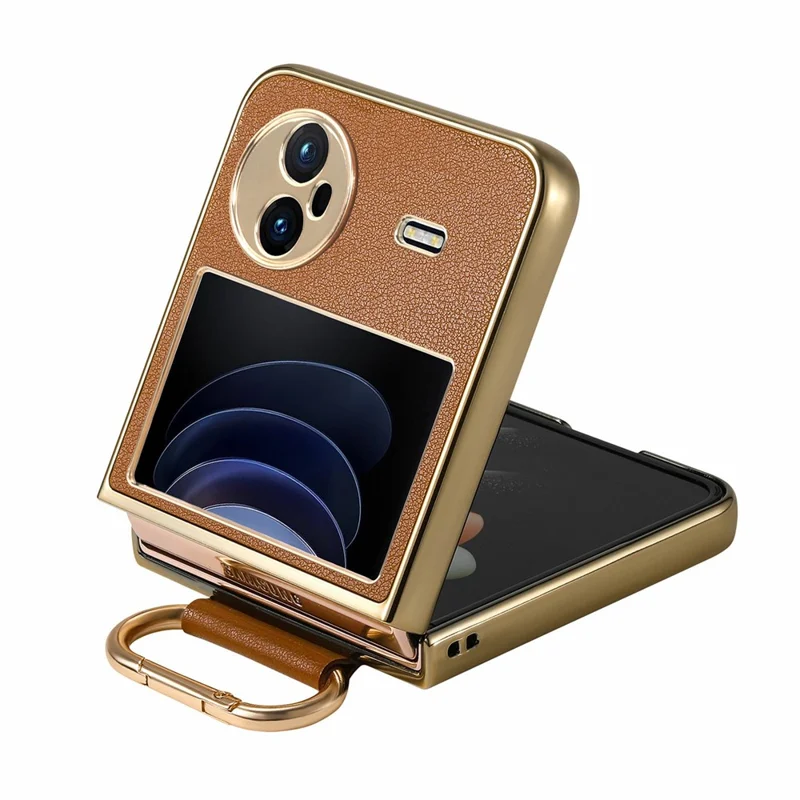 Custodia Vivo X Flip in pelle rivestita in PC con anello a molla e supporto - Marrone