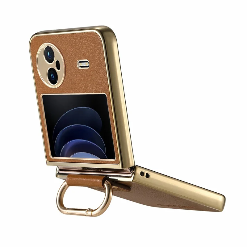 Custodia Vivo X Flip in pelle rivestita in PC con anello a molla e supporto - Marrone