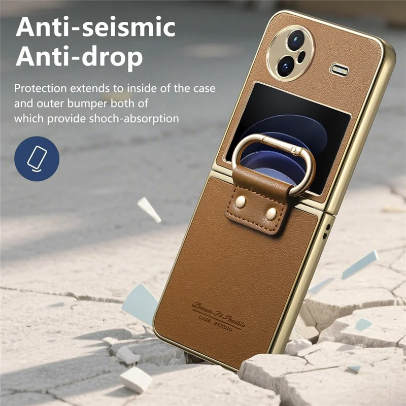 Custodia Vivo X Flip in pelle rivestita in PC con anello a molla e supporto - Marrone