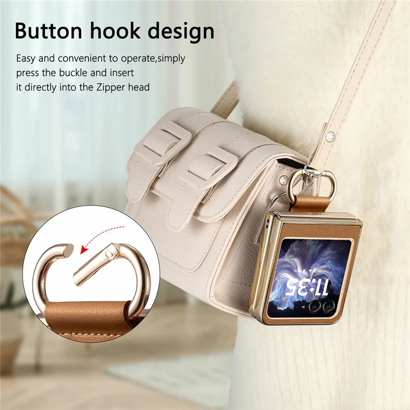 Voor Motorola Razr 60 hoesje Galvanisch bedekt lederen PC-telefoonhoesje met veerringgesp en standaard - Bruin