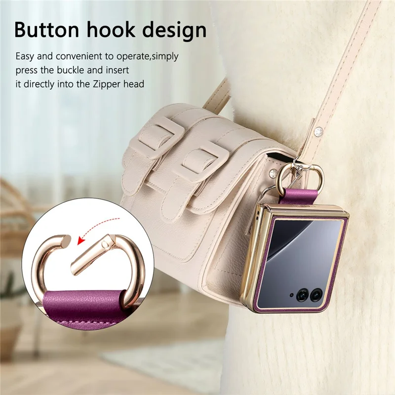 Capa Motorola Razr 60 Ultra 5G - Revestimento de Couro com Anel de Mola e Suporte Dobrável - Roxo