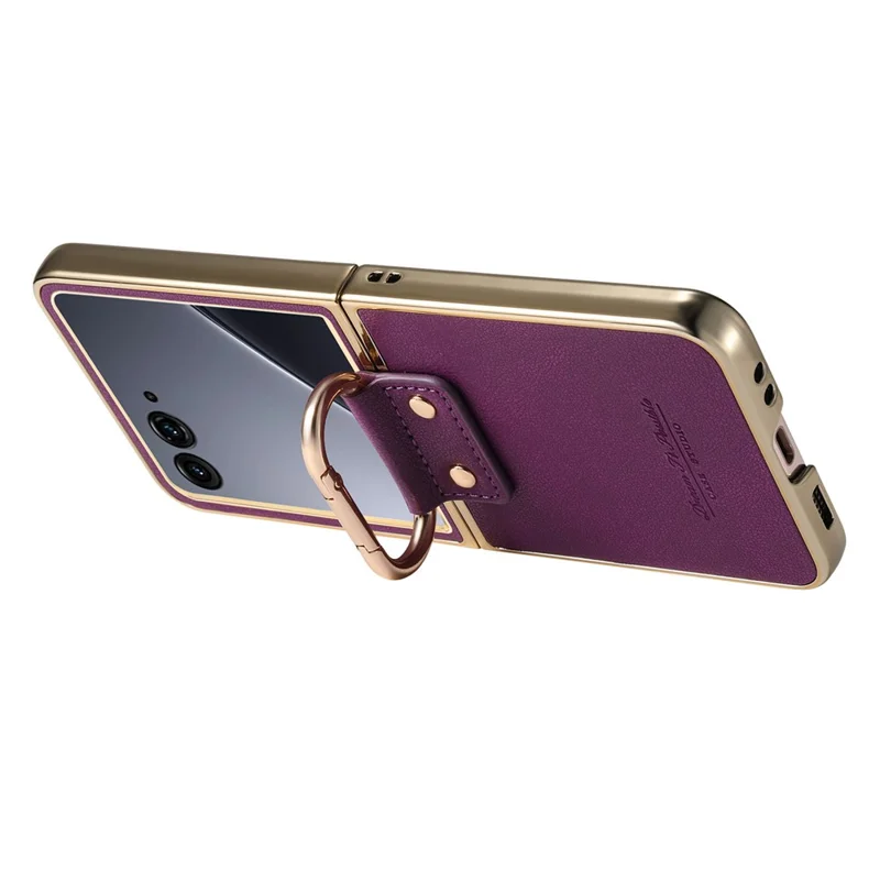 Capa Motorola Razr 60 Ultra 5G - Revestimento de Couro com Anel de Mola e Suporte Dobrável - Roxo