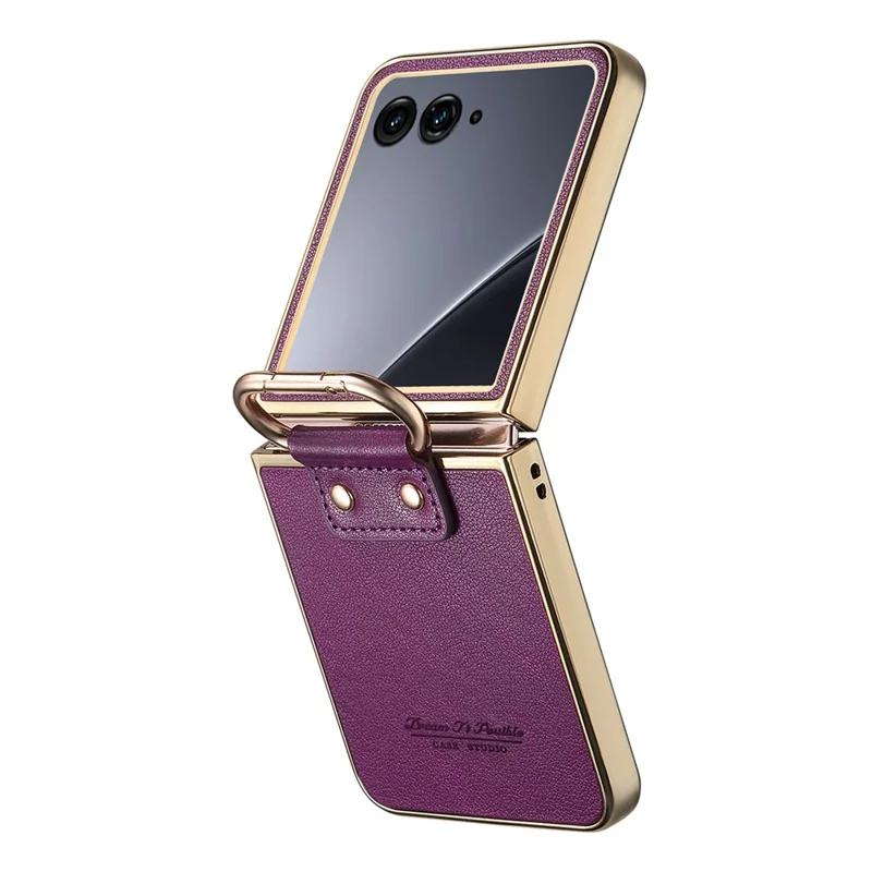 Capa Motorola Razr 60 Ultra 5G - Revestimento de Couro com Anel de Mola e Suporte Dobrável - Roxo