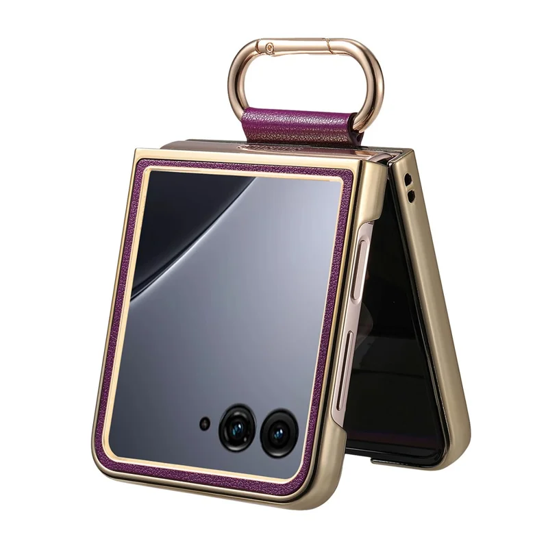 Capa Motorola Razr 60 Ultra 5G - Revestimento de Couro com Anel de Mola e Suporte Dobrável - Roxo