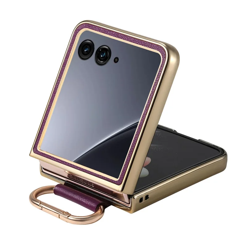 Capa Motorola Razr 60 Ultra 5G - Revestimento de Couro com Anel de Mola e Suporte Dobrável - Roxo