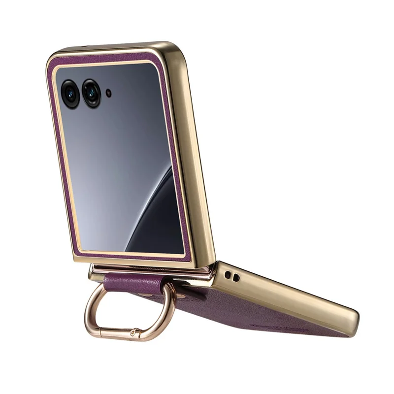 Capa Motorola Razr 60 Ultra 5G - Revestimento de Couro com Anel de Mola e Suporte Dobrável - Roxo