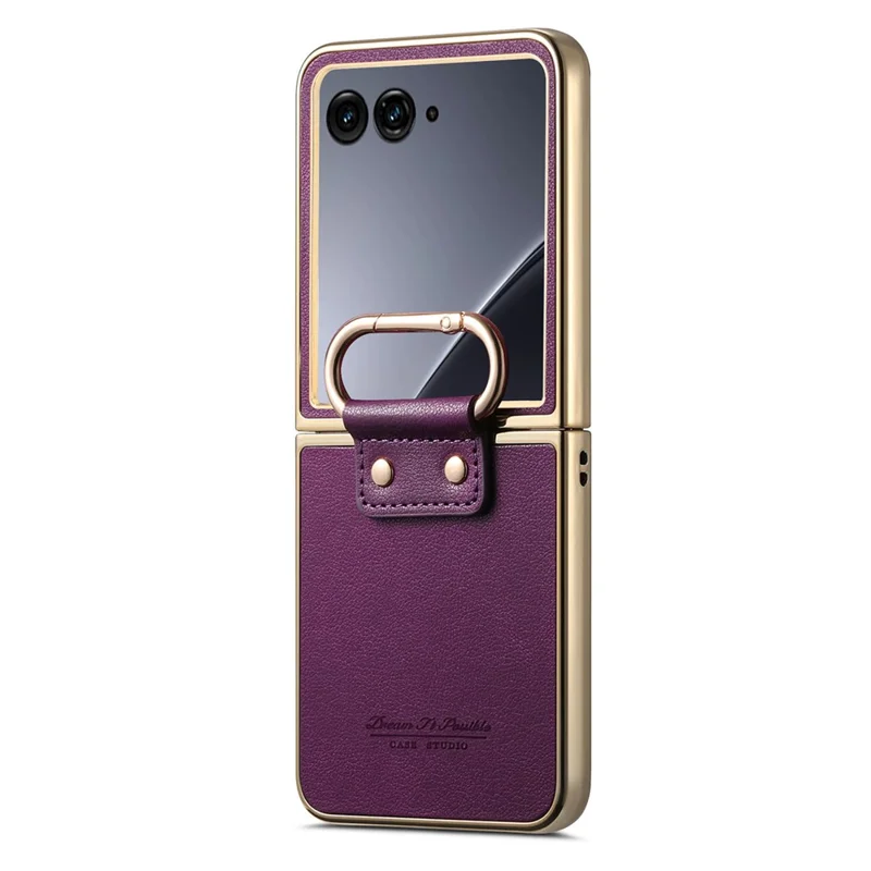 Capa Motorola Razr 60 Ultra 5G - Revestimento de Couro com Anel de Mola e Suporte Dobrável - Roxo
