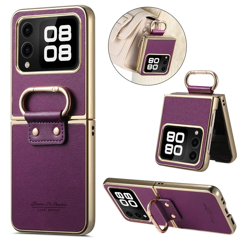 Для Huawei nova Flip 5G Case Electroplating Leather Coated PC Phone Cover with Spring Ring Buckle Kickstand - Фиолетовый