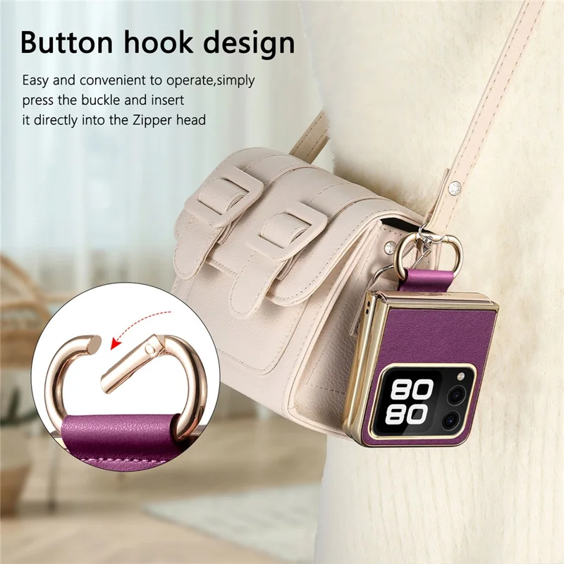 Для Huawei nova Flip 5G Case Electroplating Leather Coated PC Phone Cover with Spring Ring Buckle Kickstand - Фиолетовый