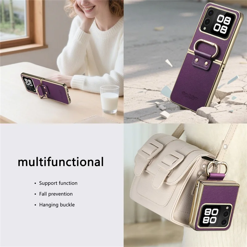 Для Huawei nova Flip 5G Case Electroplating Leather Coated PC Phone Cover with Spring Ring Buckle Kickstand - Фиолетовый