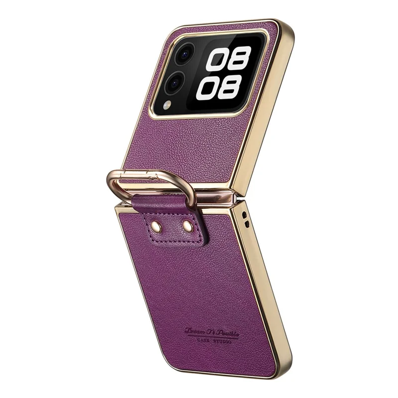Для Huawei nova Flip 5G Case Electroplating Leather Coated PC Phone Cover with Spring Ring Buckle Kickstand - Фиолетовый