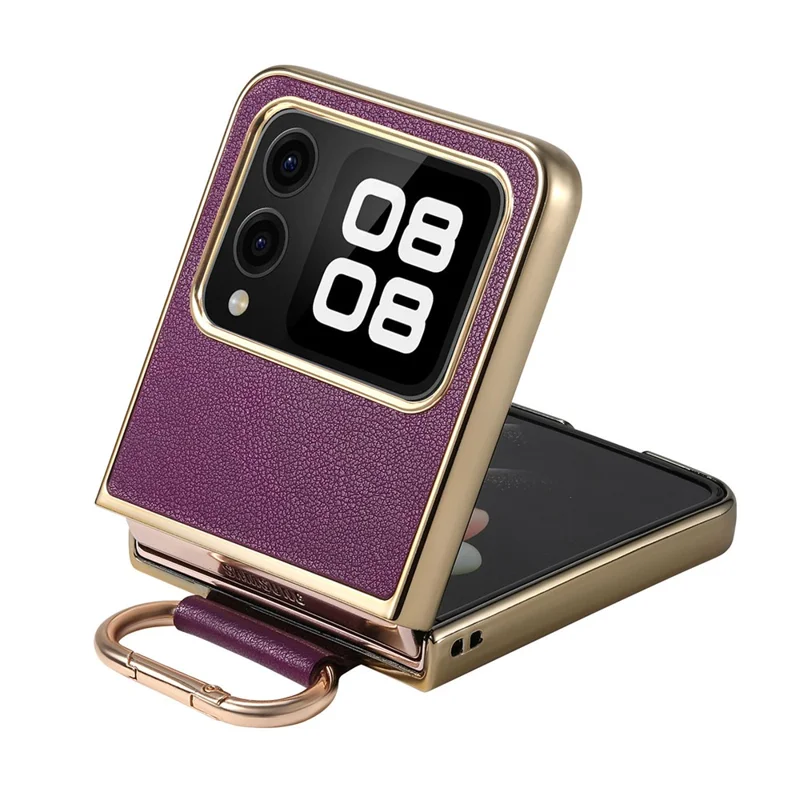 Для Huawei nova Flip 5G Case Electroplating Leather Coated PC Phone Cover with Spring Ring Buckle Kickstand - Фиолетовый