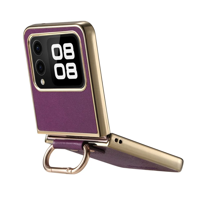 Для Huawei nova Flip 5G Case Electroplating Leather Coated PC Phone Cover with Spring Ring Buckle Kickstand - Фиолетовый