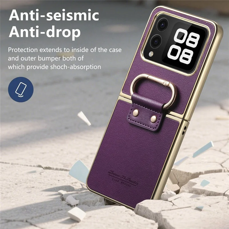 Для Huawei nova Flip 5G Case Electroplating Leather Coated PC Phone Cover with Spring Ring Buckle Kickstand - Фиолетовый