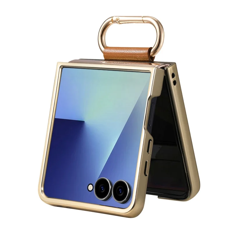Capa Samsung Galaxy Z Flip7 5G Revestimento de Couro Eletrolítico PC com Fivela de Mola e Suporte - Marrom