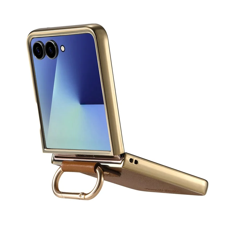 Capa Samsung Galaxy Z Flip7 5G Revestimento de Couro Eletrolítico PC com Fivela de Mola e Suporte - Marrom